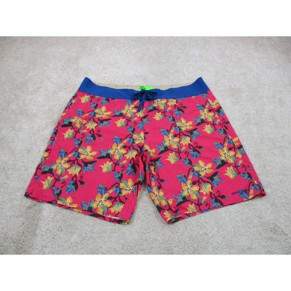 Patagonia Swim Trunks Mens 38 Pink Blue Floral Stretch Planing Board Shorts 19